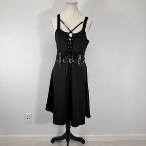 DRESSFO Gothic Punk Black A-Line Lace-Up Corset Hardware Black Mini Dress US 10